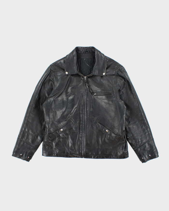 Men's Black Lined Leather Jacket - M