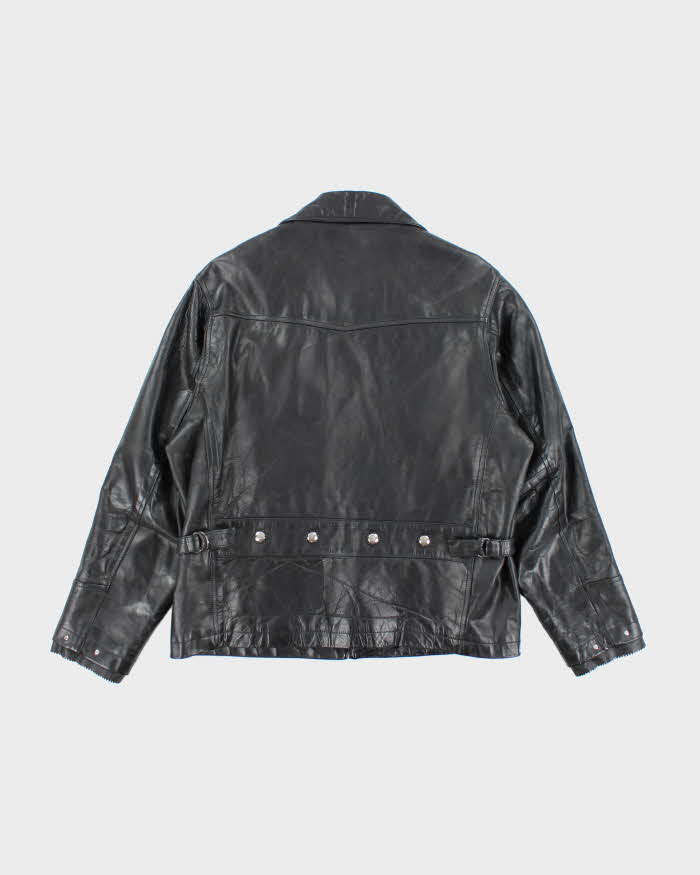 Men's Black Lined Leather Jacket - M