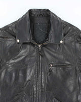Men's Black Lined Leather Jacket - M