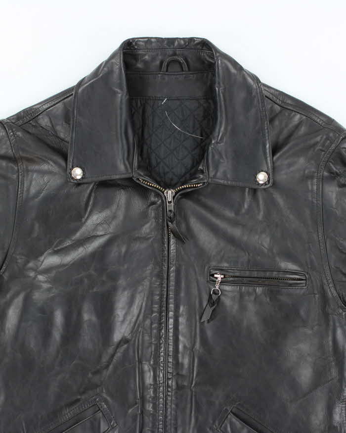 Men's Black Lined Leather Jacket - M