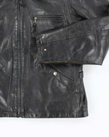 Men's Black Lined Leather Jacket - M