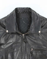 Men's Black Lined Leather Jacket - M