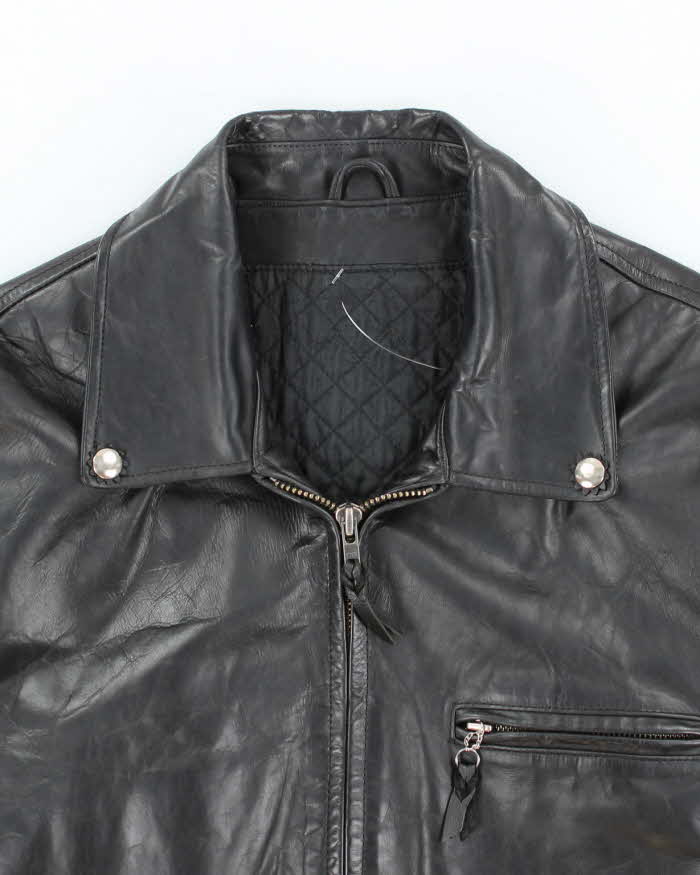 Men's Black Lined Leather Jacket - M