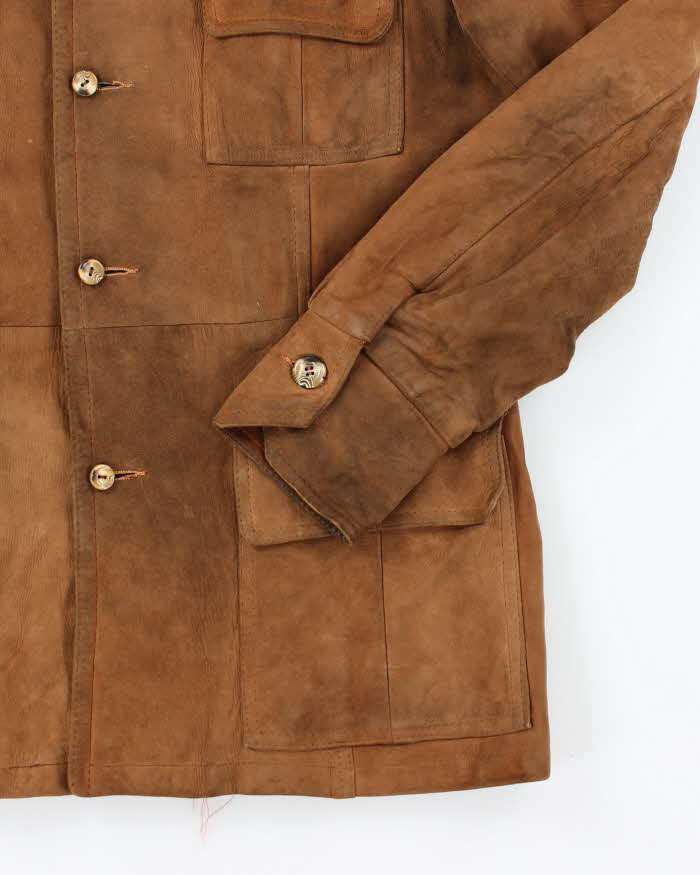 Women's Vintage 1990s Camel Brown Suede Coat - S