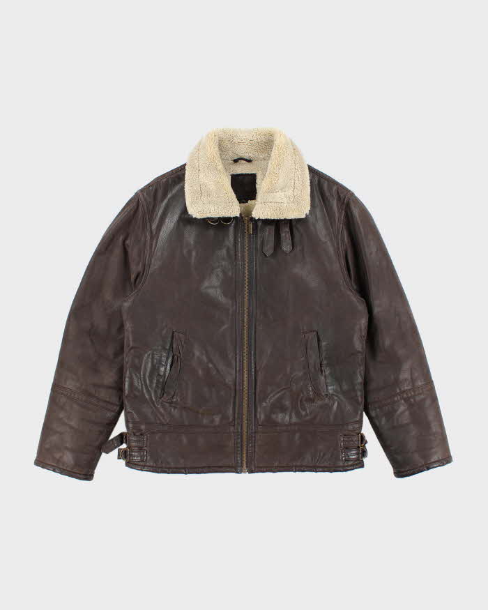 Men's Vintage 1990s Dark Brown Leather Coat - M