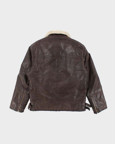 Men's Vintage 1990s Dark Brown Leather Coat - M