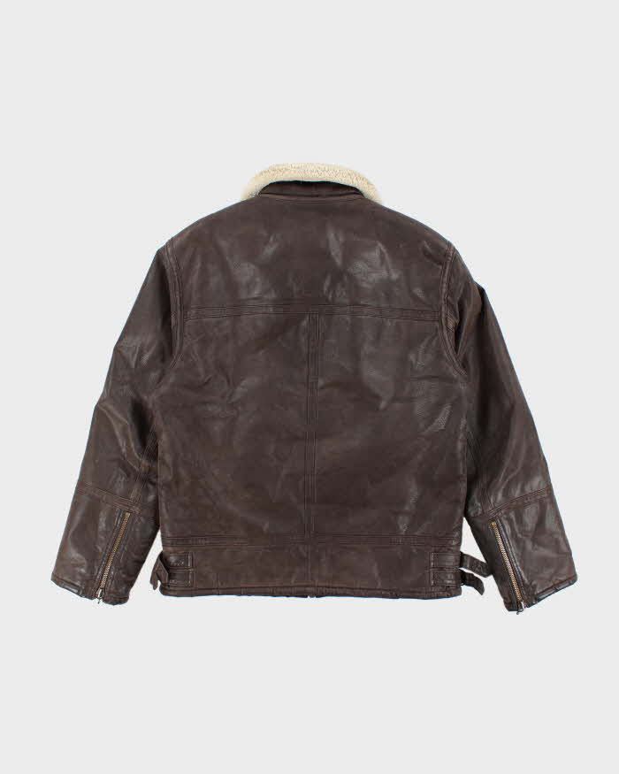 Men's Vintage 1990s Dark Brown Leather Coat - M