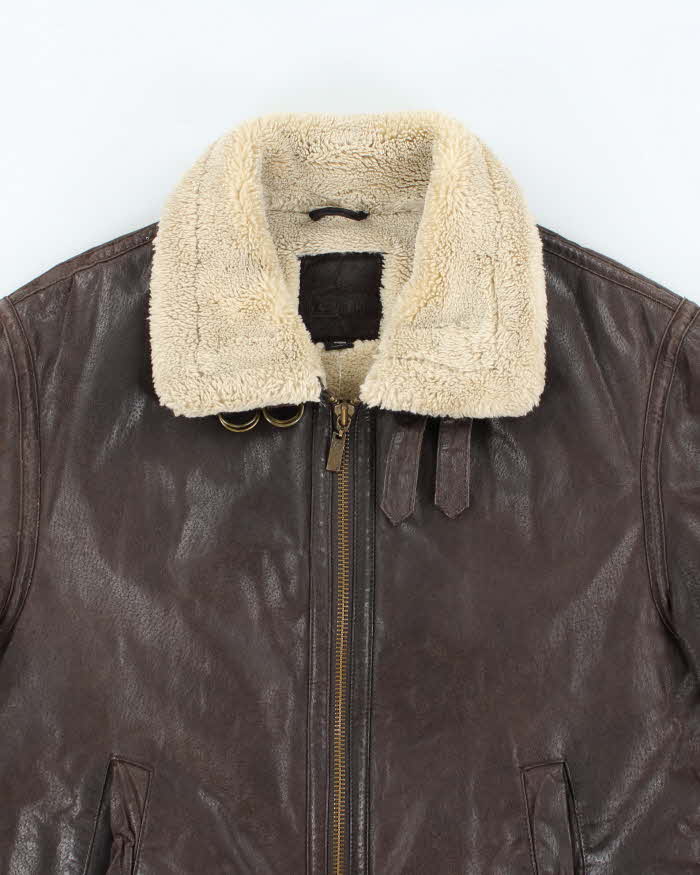 Men's Vintage 1990s Dark Brown Leather Coat - M