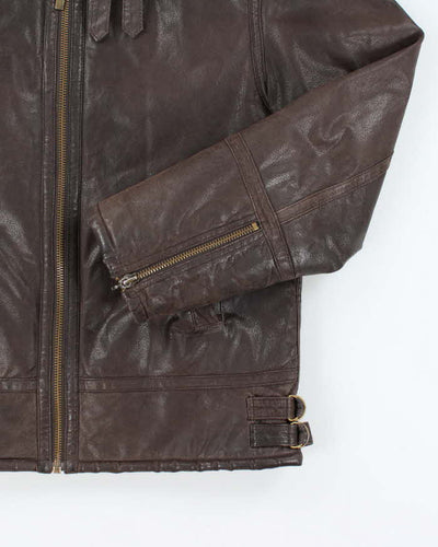Men's Vintage 1990s Dark Brown Leather Coat - M