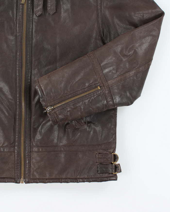 Men's Vintage 1990s Dark Brown Leather Coat - M