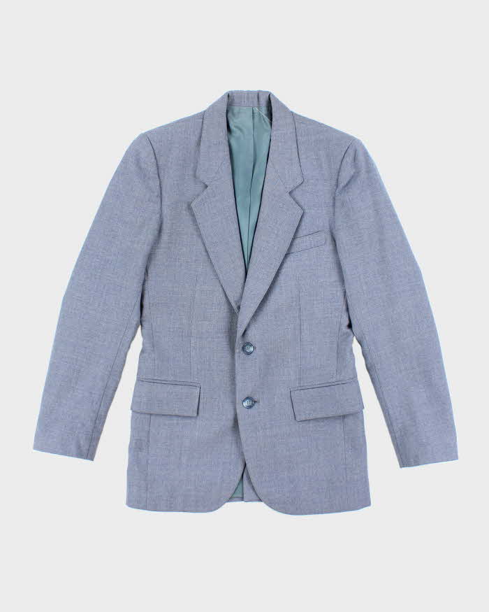 Men's Vintage 1990s Pure Wool Light Blue Blazer Jacket - XS