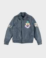 Vintage 1990s Men's Navy Blue Varsity Leather Jacket - M