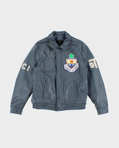 Vintage 1990s Men's Navy Blue Varsity Leather Jacket - M