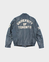 Vintage 1990s Men's Navy Blue Varsity Leather Jacket - M