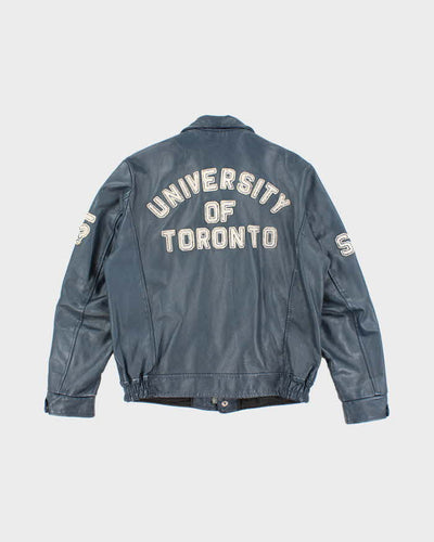 Vintage 1990s Men's Navy Blue Varsity Leather Jacket - M