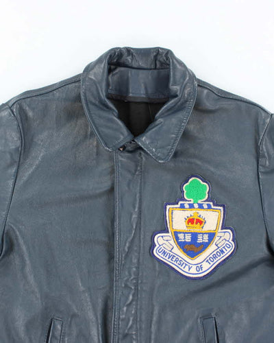 Vintage 1990s Men's Navy Blue Varsity Leather Jacket - M