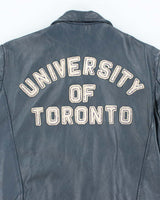 Vintage 1990s Men's Navy Blue Varsity Leather Jacket - M