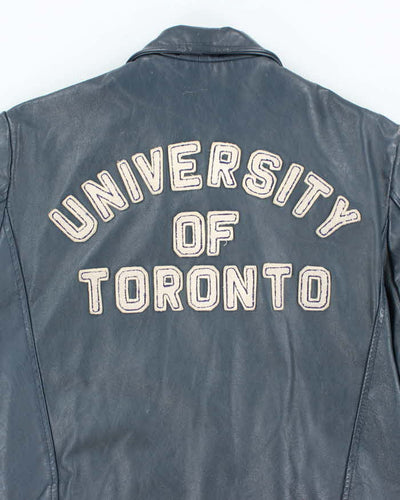 Vintage 1990s Men's Navy Blue Varsity Leather Jacket - M