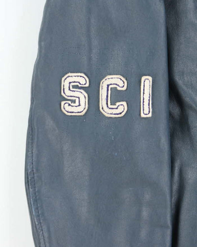 Vintage 1990s Men's Navy Blue Varsity Leather Jacket - M