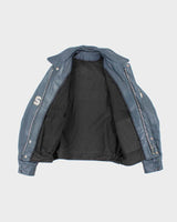 Vintage 1990s Men's Navy Blue Varsity Leather Jacket - M