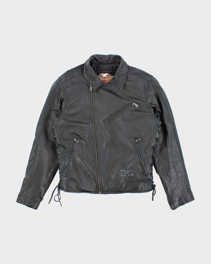 Harley Davidson Black Leather Biker Jacket - S