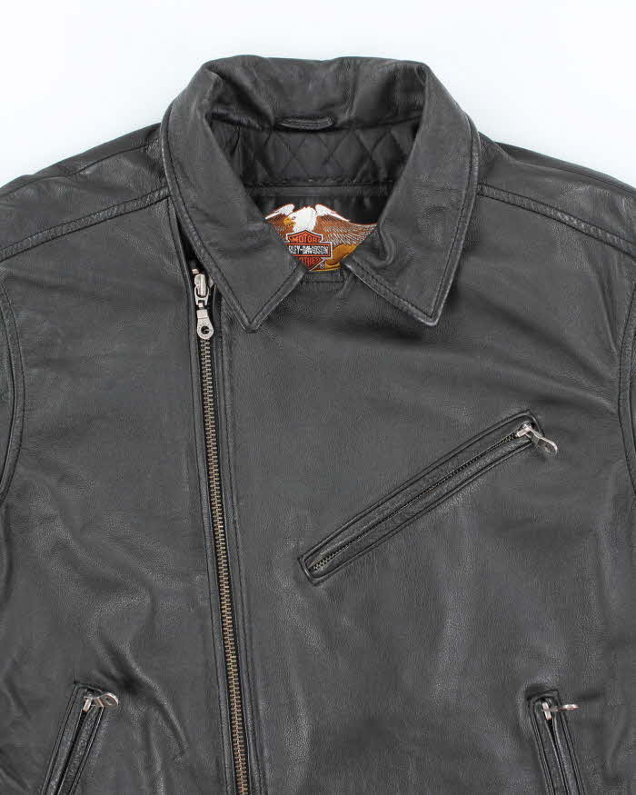 Harley Davidson Black Leather Biker Jacket - S