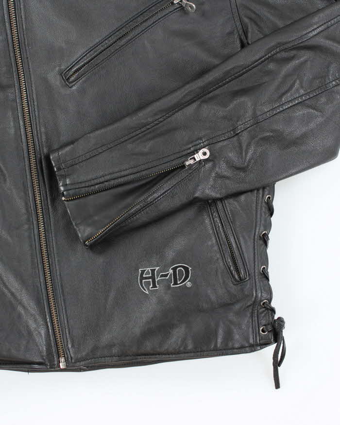 Harley Davidson Black Leather Biker Jacket - S