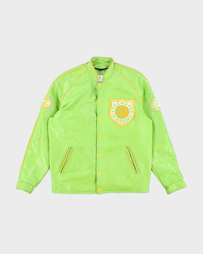 Vintage 1970s Schachter's Lime Green Leather Letter Jacket - L