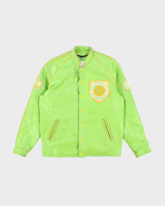 Vintage 1970s Schachter's Lime Green Leather Letter Jacket - L