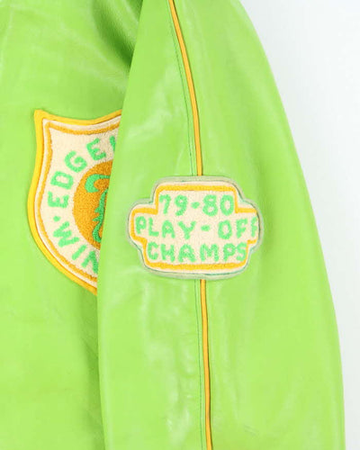 Vintage 1970s Schachter's Lime Green Leather Letter Jacket - L
