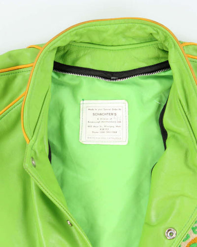 Vintage 1970s Schachter's Lime Green Leather Letter Jacket - L