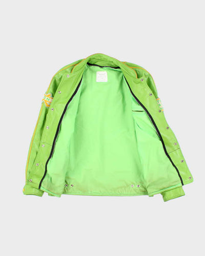 Vintage 1970s Schachter's Lime Green Leather Letter Jacket - L
