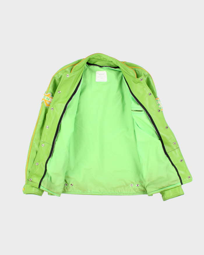 Vintage 1970s Schachter's Lime Green Leather Letter Jacket - L