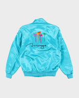 Vintage 1990s M.A.P. Teal Blue Satin Mirage Bomber Jacket - S