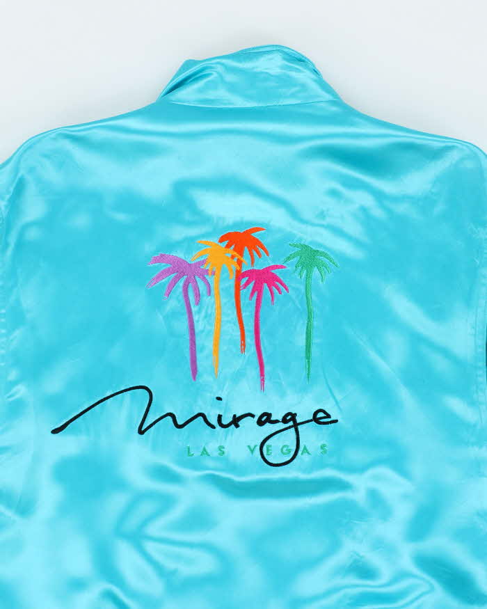 Vintage 1990s M.A.P. Teal Blue Satin Mirage Bomber Jacket - S
