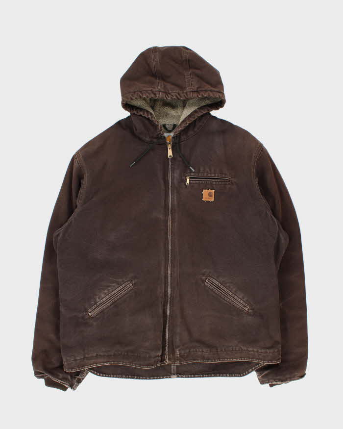 Carhartt J141 Brown Hooded Fleece Lined Workwear Jacket - XXL