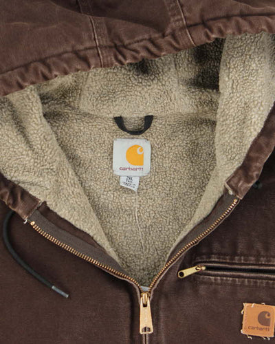 Carhartt J141 Brown Hooded Fleece Lined Workwear Jacket - XXL