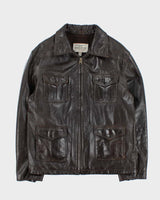 Vintage Y2K 00s Guess Jeans Brown Leather Zip Up Jacket - XL