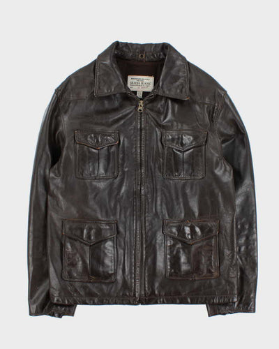 Vintage Y2K 00s Guess Jeans Brown Leather Zip Up Jacket - XL