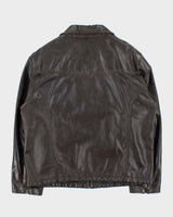 Vintage Y2K 00s Guess Jeans Brown Leather Zip Up Jacket - XL