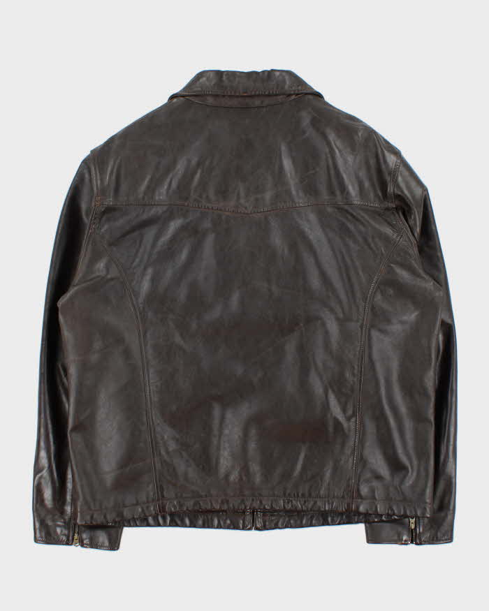 Vintage Y2K 00s Guess Jeans Brown Leather Zip Up Jacket - XL