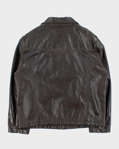 Vintage Y2K 00s Guess Jeans Brown Leather Zip Up Jacket - XL