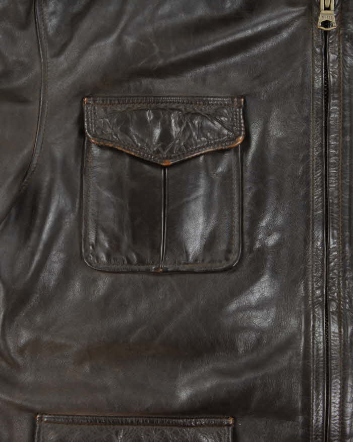 Vintage Y2K 00s Guess Jeans Brown Leather Zip Up Jacket - XL