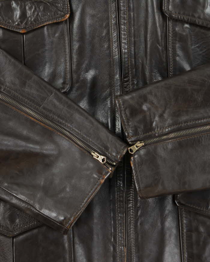 Vintage Y2K 00s Guess Jeans Brown Leather Zip Up Jacket - XL – Rokit