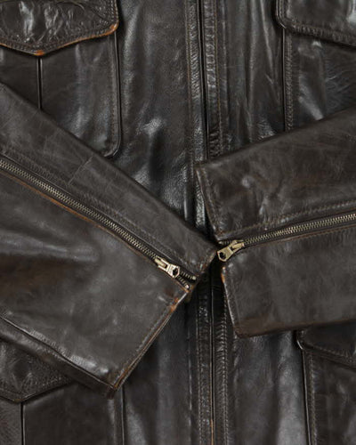 Vintage Y2K 00s Guess Jeans Brown Leather Zip Up Jacket - XL