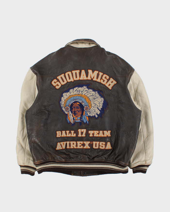 Vintage 90s Avirex Suquamish Leather Varsity Bomber Jacket - XXXL