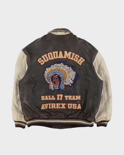 Vintage 90s Avirex Suquamish Leather Varsity Bomber Jacket - XXXL