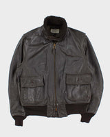 Vintage 80s Orchard Motorcycle US Navy G-1 Brown Leather Flight Jacket - L
