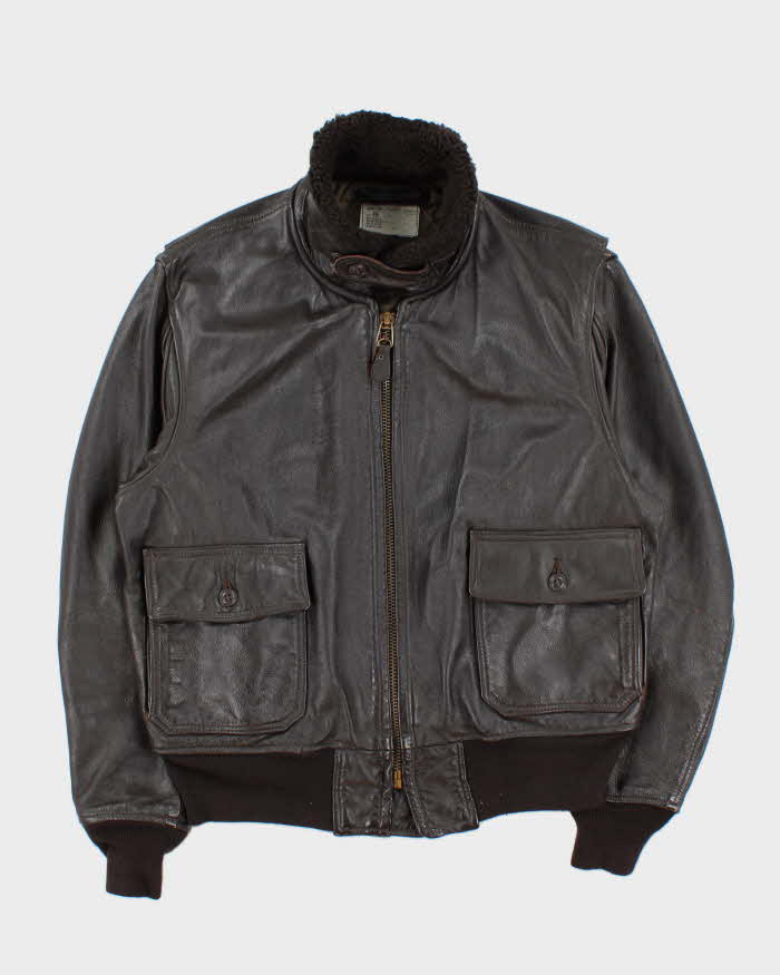 Vintage 80s Orchard Motorcycle US Navy G-1 Brown Leather Flight Jacket - L