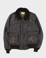 Vintage 80s Orchard Motorcycle US Navy G-1 Brown Leather Flight Jacket - L